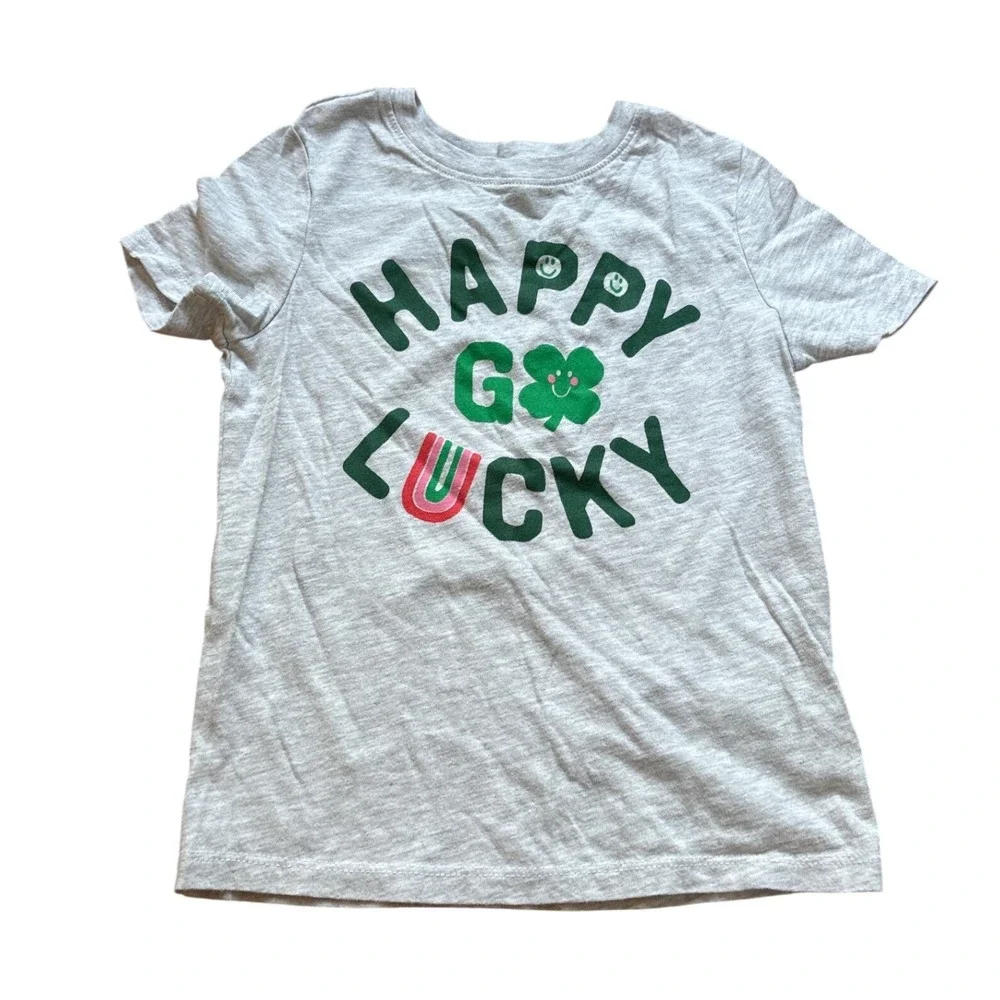 Old Navy Graphic Tee Kids Gray‎ Happy Go Lucky St Patricks Day SIZE 5T